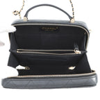 Chanel Chain Shoulder Bag Quilted CC Logo Top Handle Caviar Leather Black — view 5