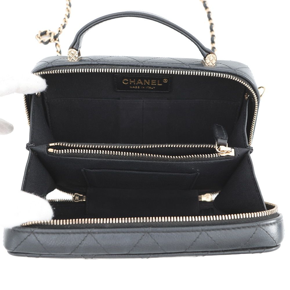 Chanel Chain Shoulder Bag Quilted CC Logo Top Handle Caviar Leather Black — view 5