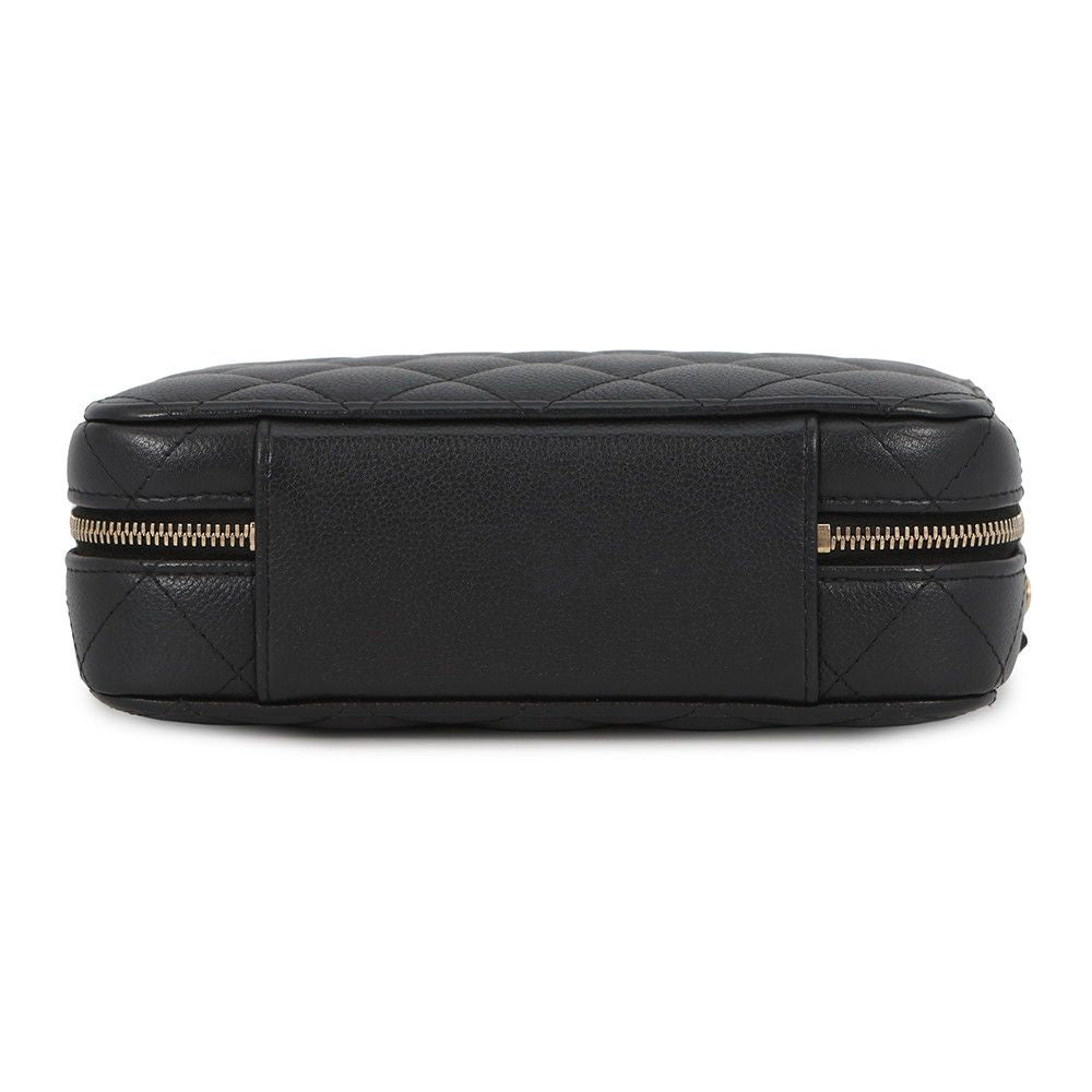 Chanel Chain Shoulder Bag Quilted CC Logo Top Handle Caviar Leather Black — view 3
