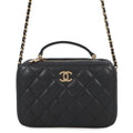 Chanel Chain Shoulder Bag Quilted CC Logo Top Handle Caviar Leather Black
