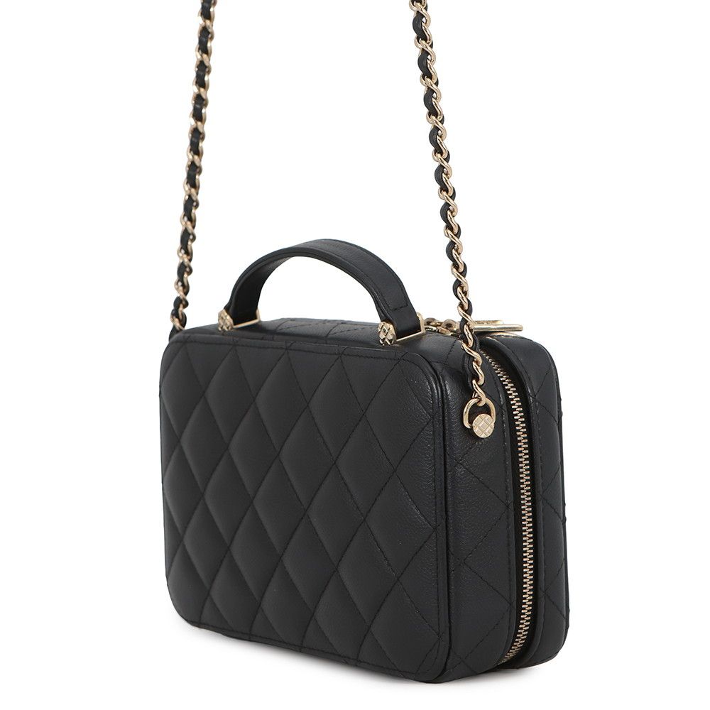 Chanel Chain Shoulder Bag Quilted CC Logo Top Handle Caviar Leather Black — view 2
