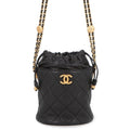 Chanel Chain Shoulder Bag CC Logo Quilted Drawstring Caviar Leather Black