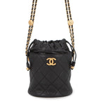Chanel Chain Shoulder Bag CC Logo Quilted Drawstring Caviar Leather Black
