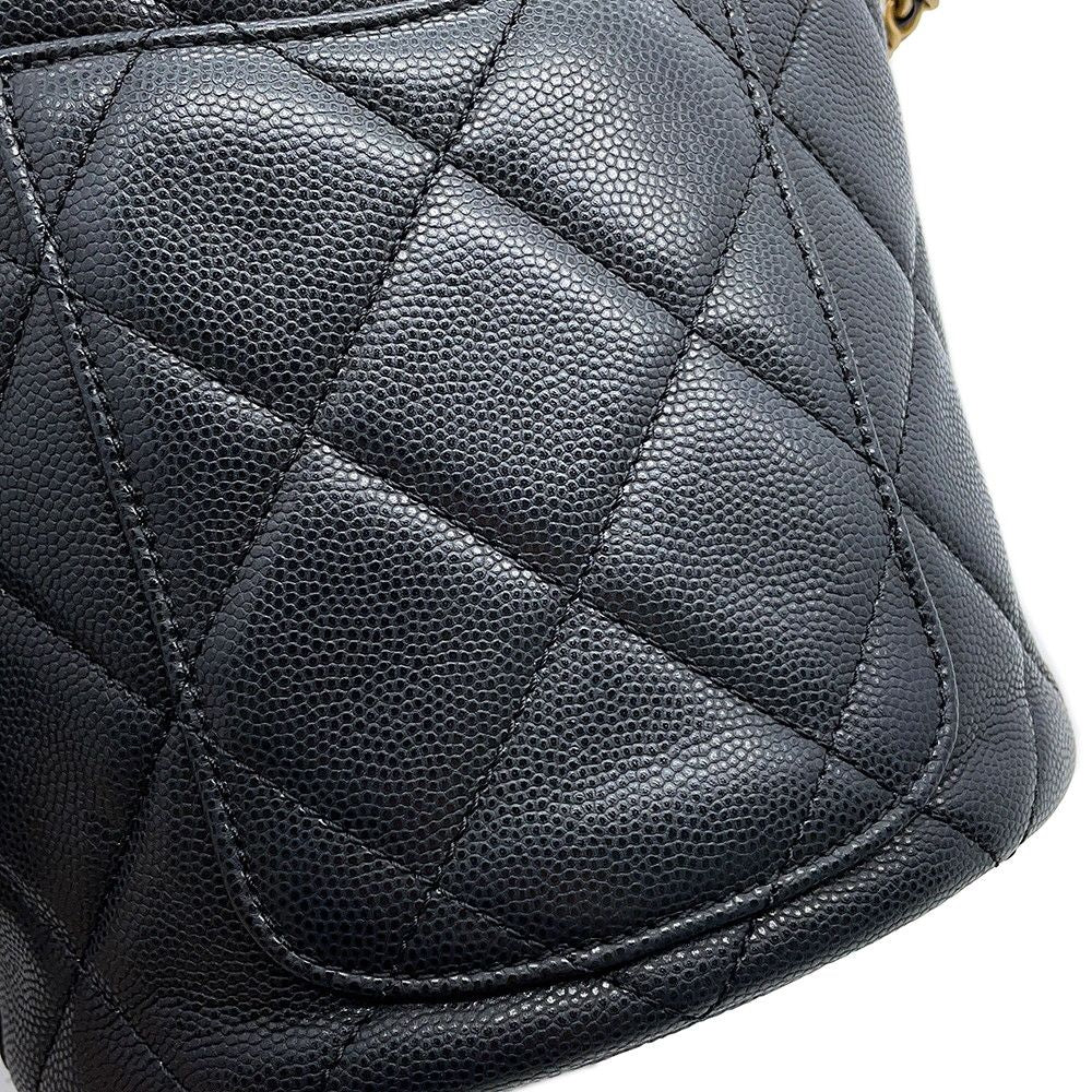 Chanel Chain Shoulder Bag CC Logo Quilted Drawstring Caviar Leather Black — view 7