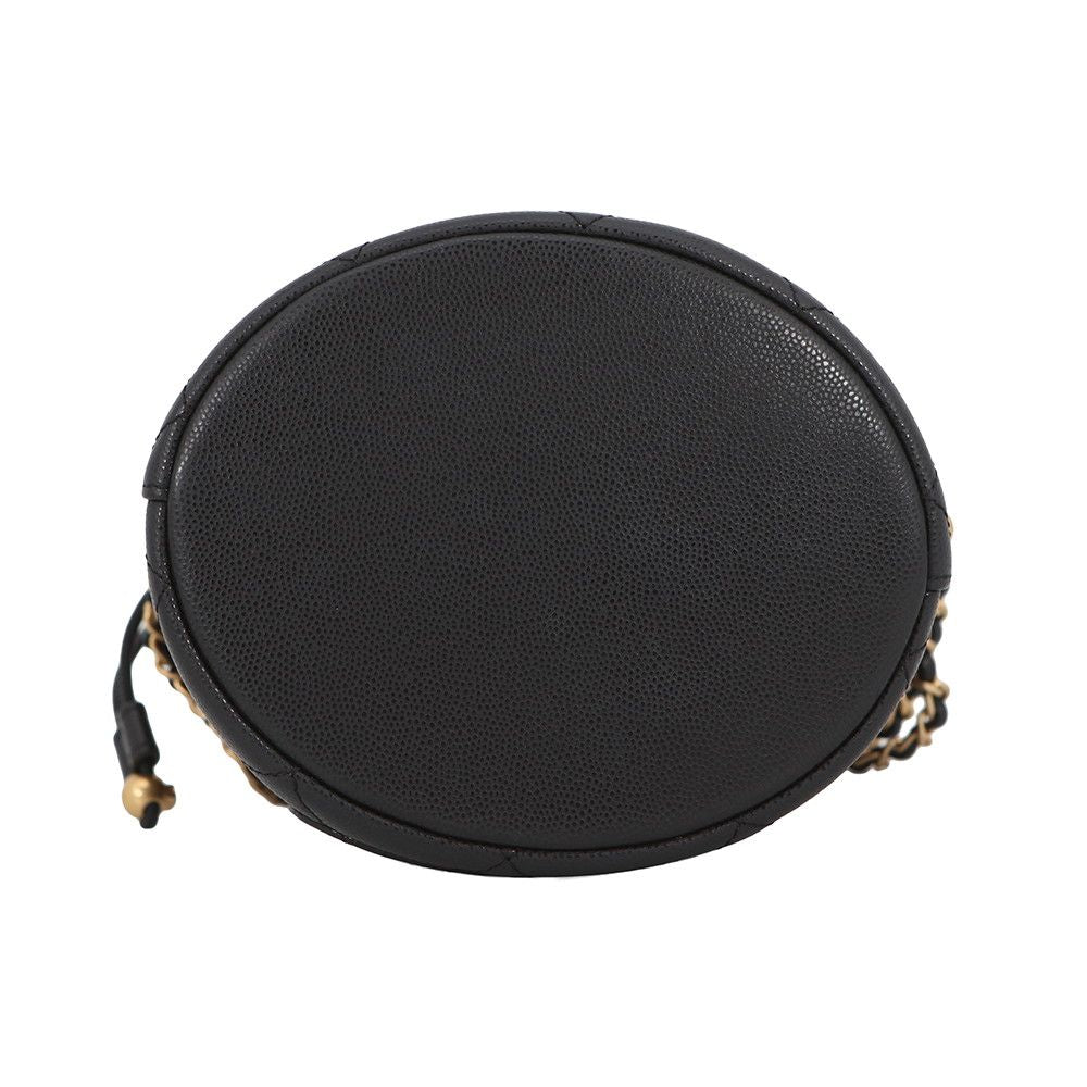 Chanel Chain Shoulder Bag CC Logo Quilted Drawstring Caviar Leather Black — view 3