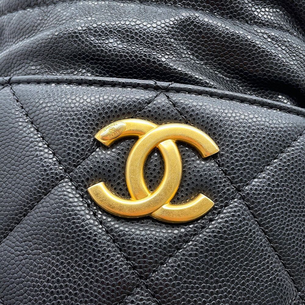 Chanel Chain Shoulder Bag CC Logo Quilted Drawstring Caviar Leather Black — view 8