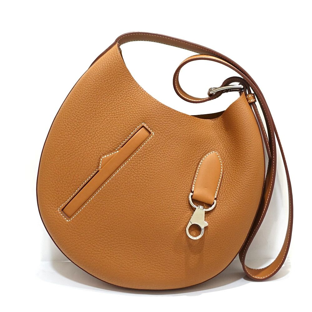 Hermes Arson Shoulder Bag Togo Leather Gold White Stitching Brown