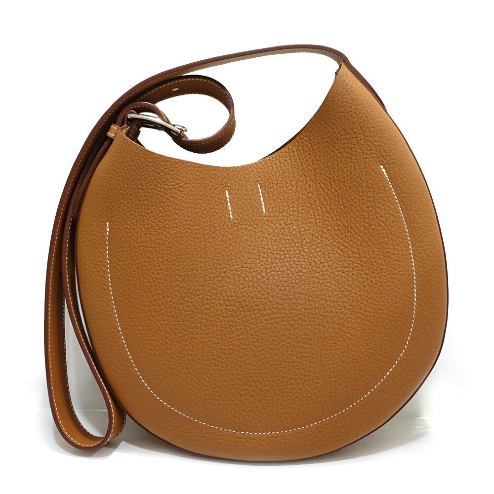 Hermes Arson Shoulder Bag Togo Leather Gold White Stitching Brown — view 2