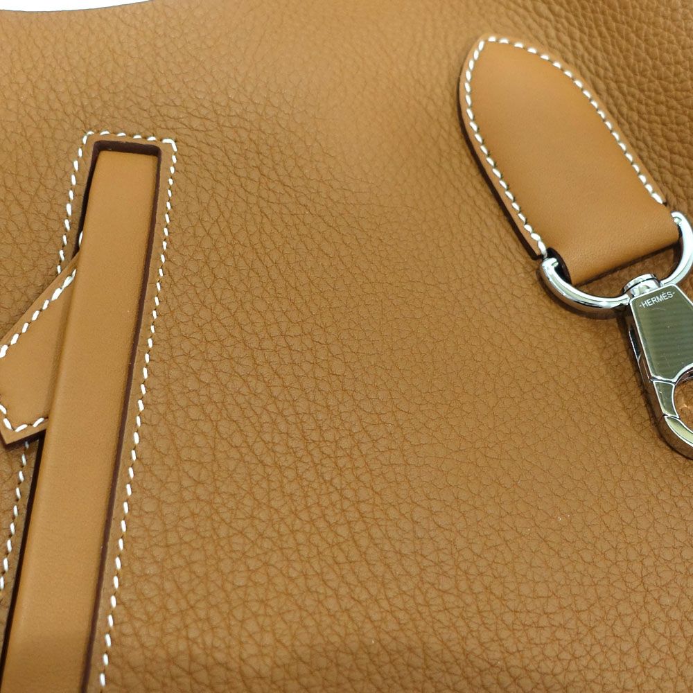 Hermes Arson Shoulder Bag Togo Leather Gold White Stitching Brown — view 6