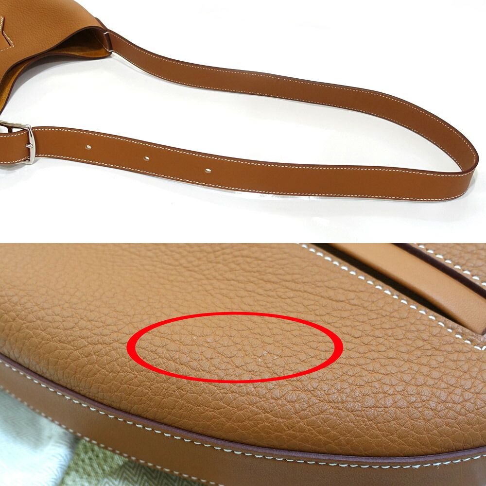 Hermes Arson Shoulder Bag Togo Leather Gold White Stitching Brown — view 8