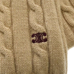 Celine One Point Logo Cable Knit Cashmere Scarf Beige Sweater — view 4