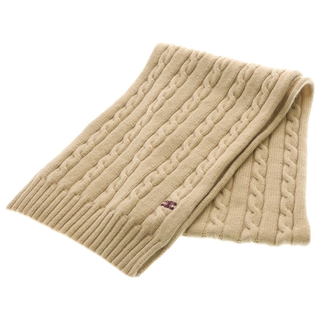 Celine One Point Logo Cable Knit Cashmere Scarf Beige Sweater