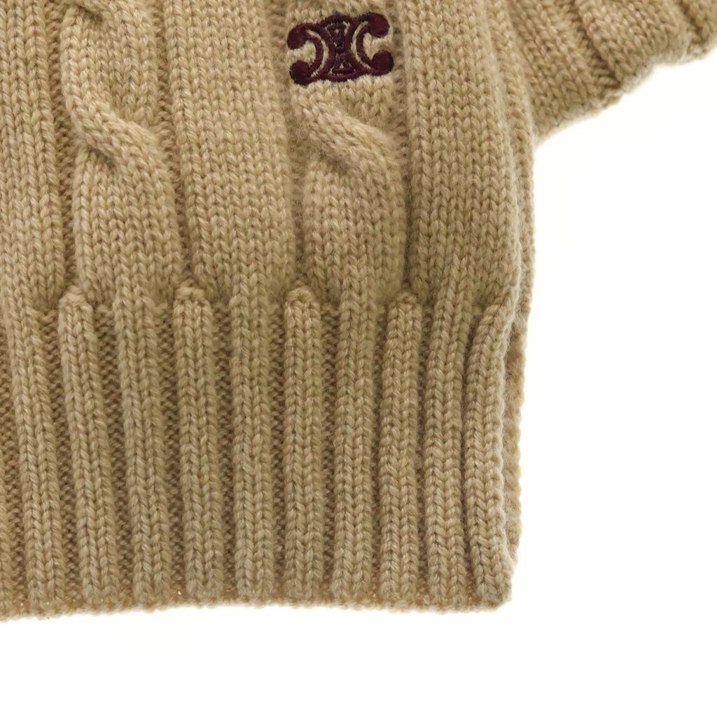 Celine One Point Logo Cable Knit Cashmere Scarf Beige Sweater — view 3
