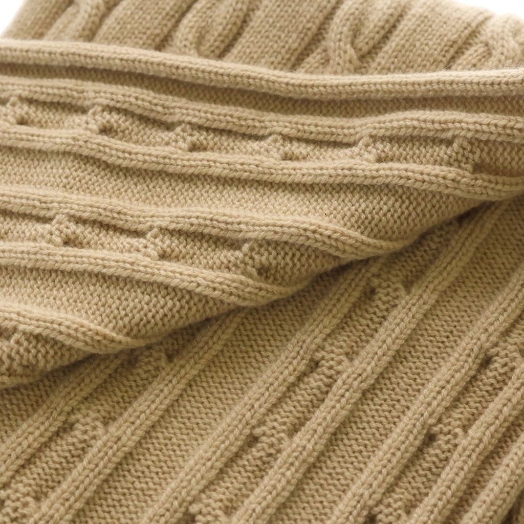 Celine One Point Logo Cable Knit Cashmere Scarf Beige Sweater — view 6