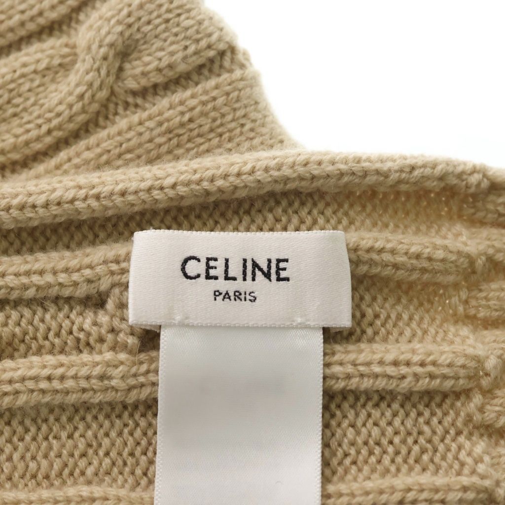 Celine One Point Logo Cable Knit Cashmere Scarf Beige Sweater — view 5