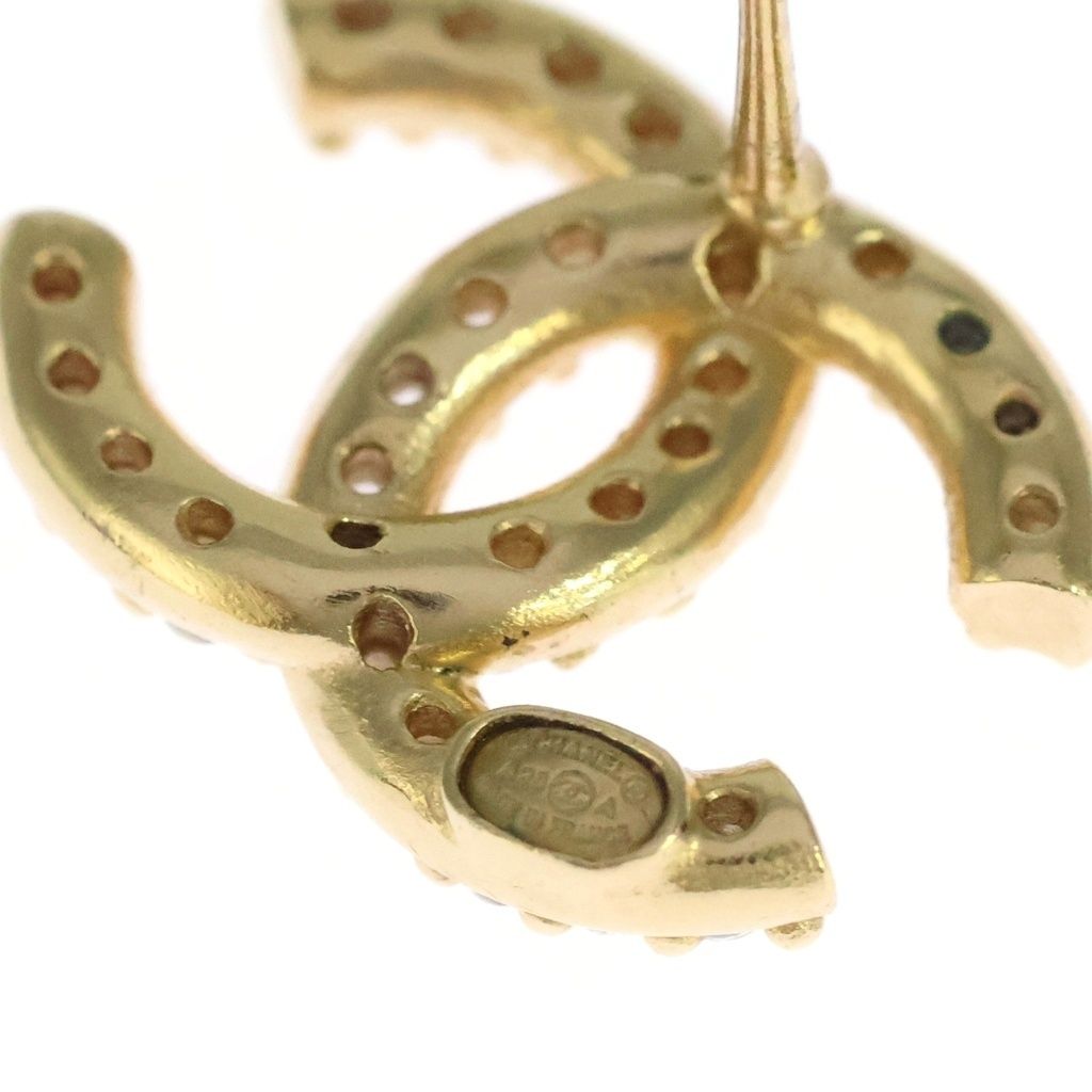 Chanel CC Logo Rhinestone Earrings Gold — view 5