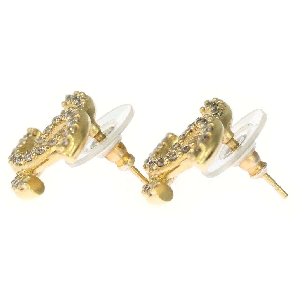 Chanel CC Logo Rhinestone Earrings Gold — view 4