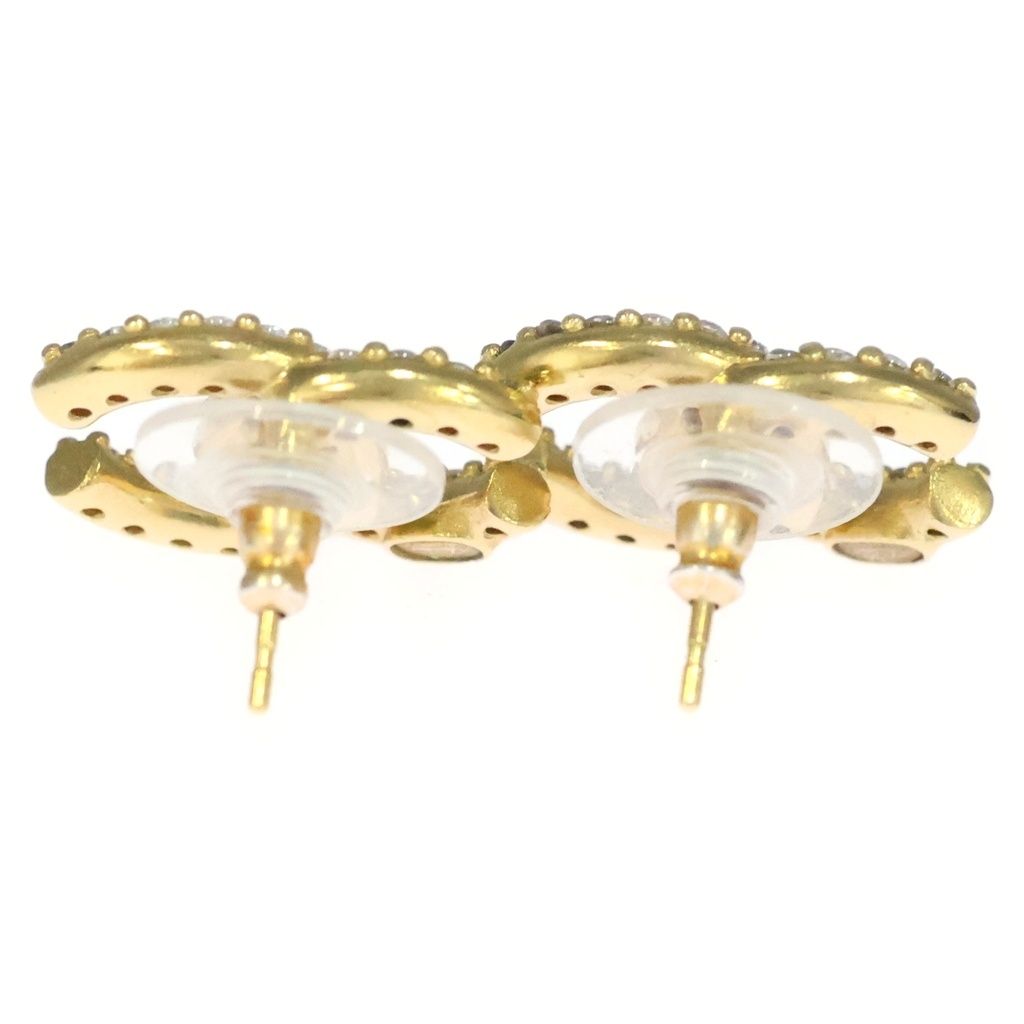 Chanel CC Logo Rhinestone Earrings Gold — view 2