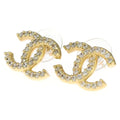 Chanel CC Logo Rhinestone Earrings Gold