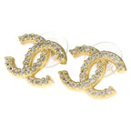 Chanel CC Logo Rhinestone Earrings Gold