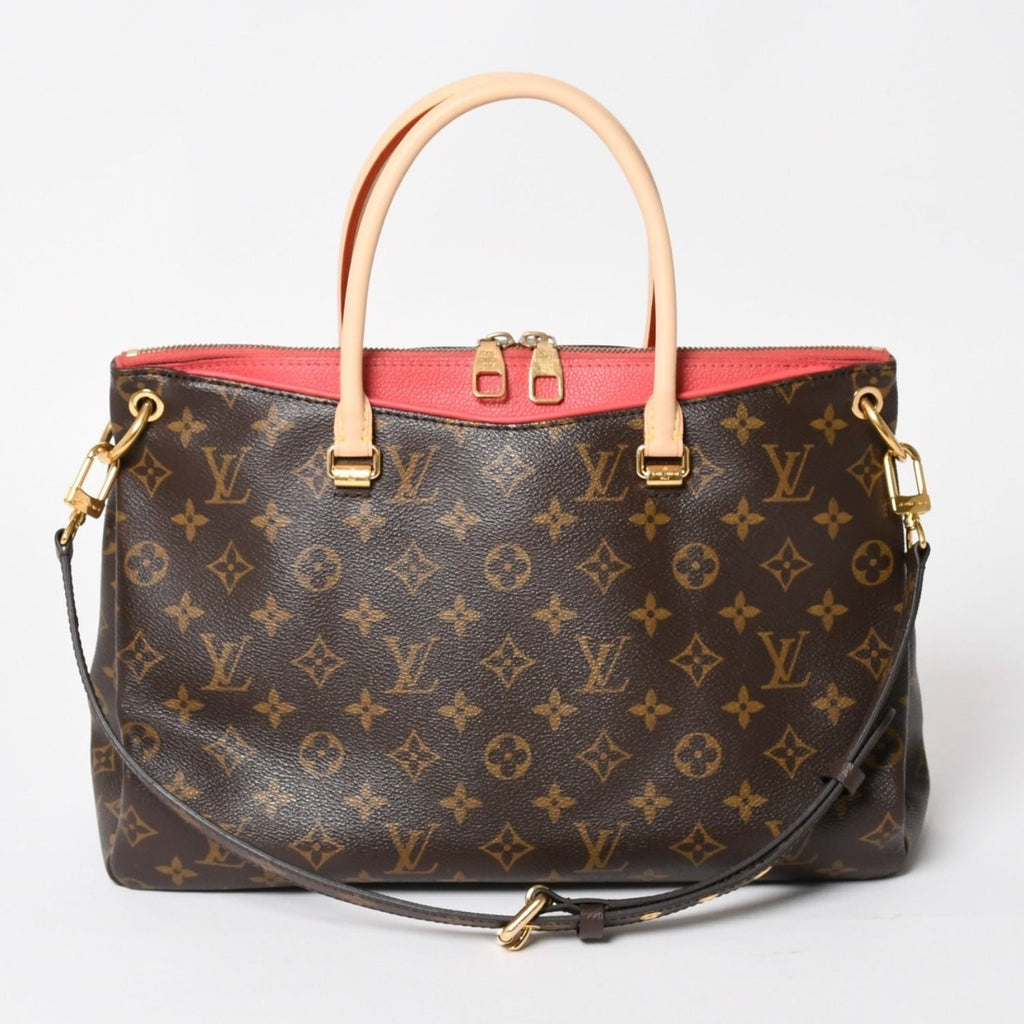 Louis Vuitton Pallas Monogram Canvas Vachetta Leather Shoulder Bag Brown Pink