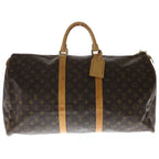 Louis Vuitton Monogram Keepall 55 Boston Bag Brown Leather