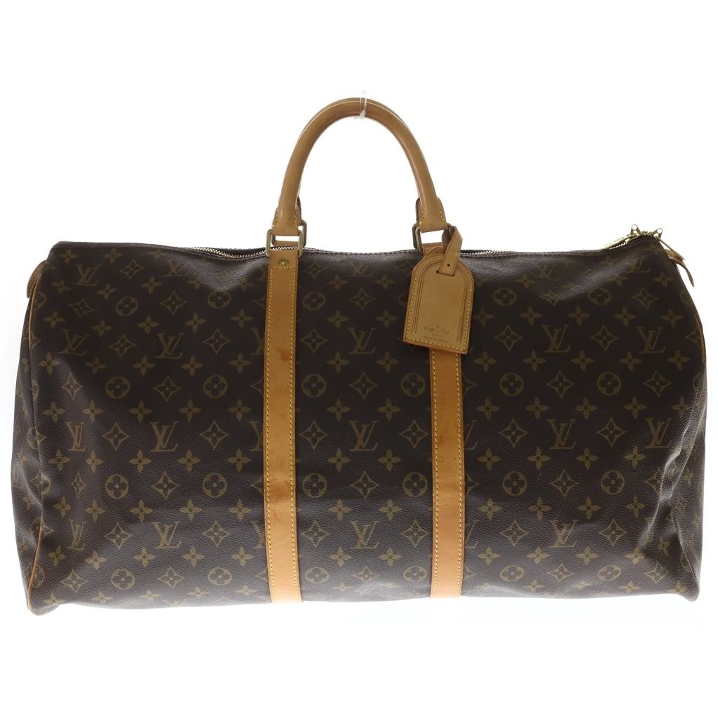 Louis Vuitton Monogram Keepall 55 Boston Bag Brown Leather