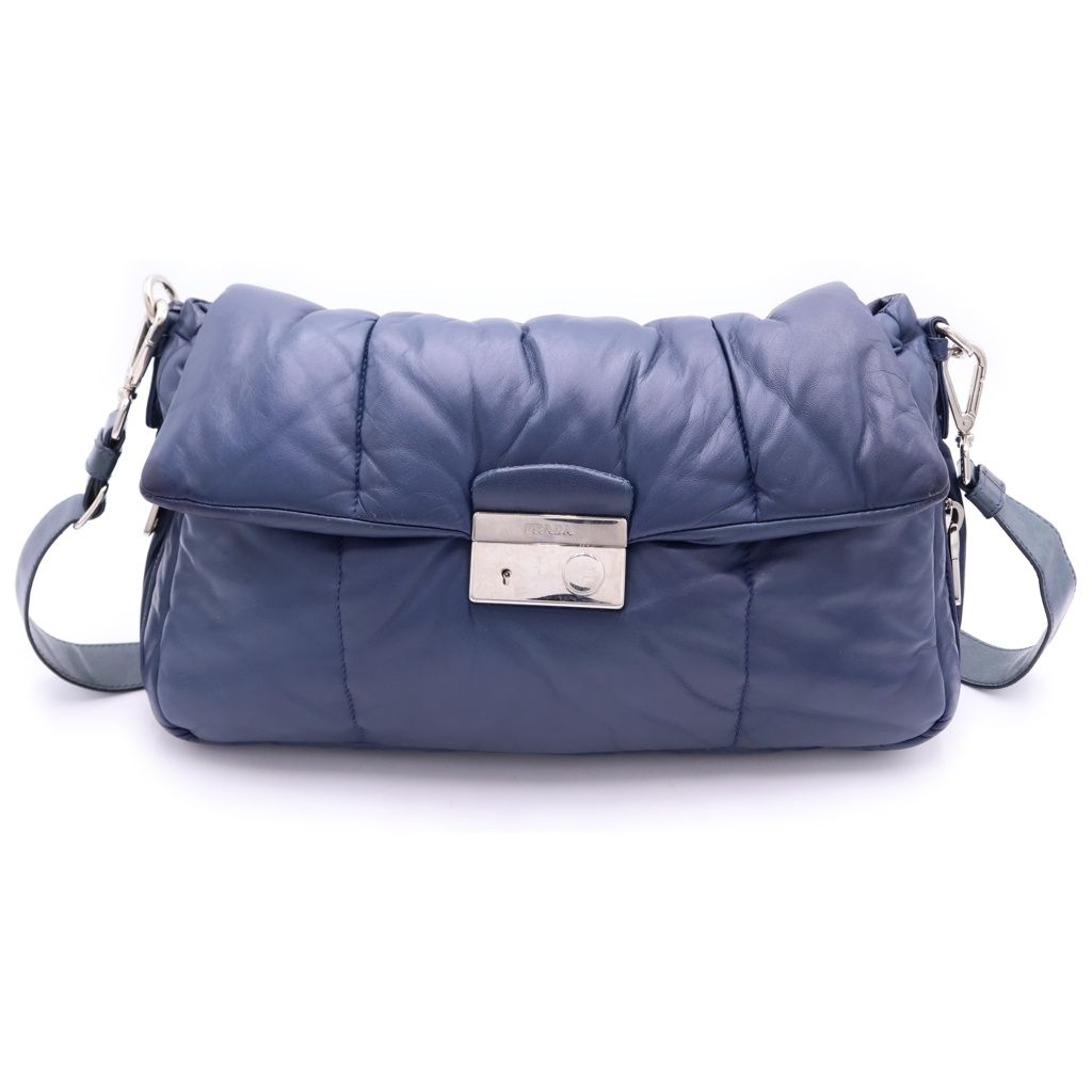 Prada Nappa Bomber Shoulder Bag Blue Nylon Leather