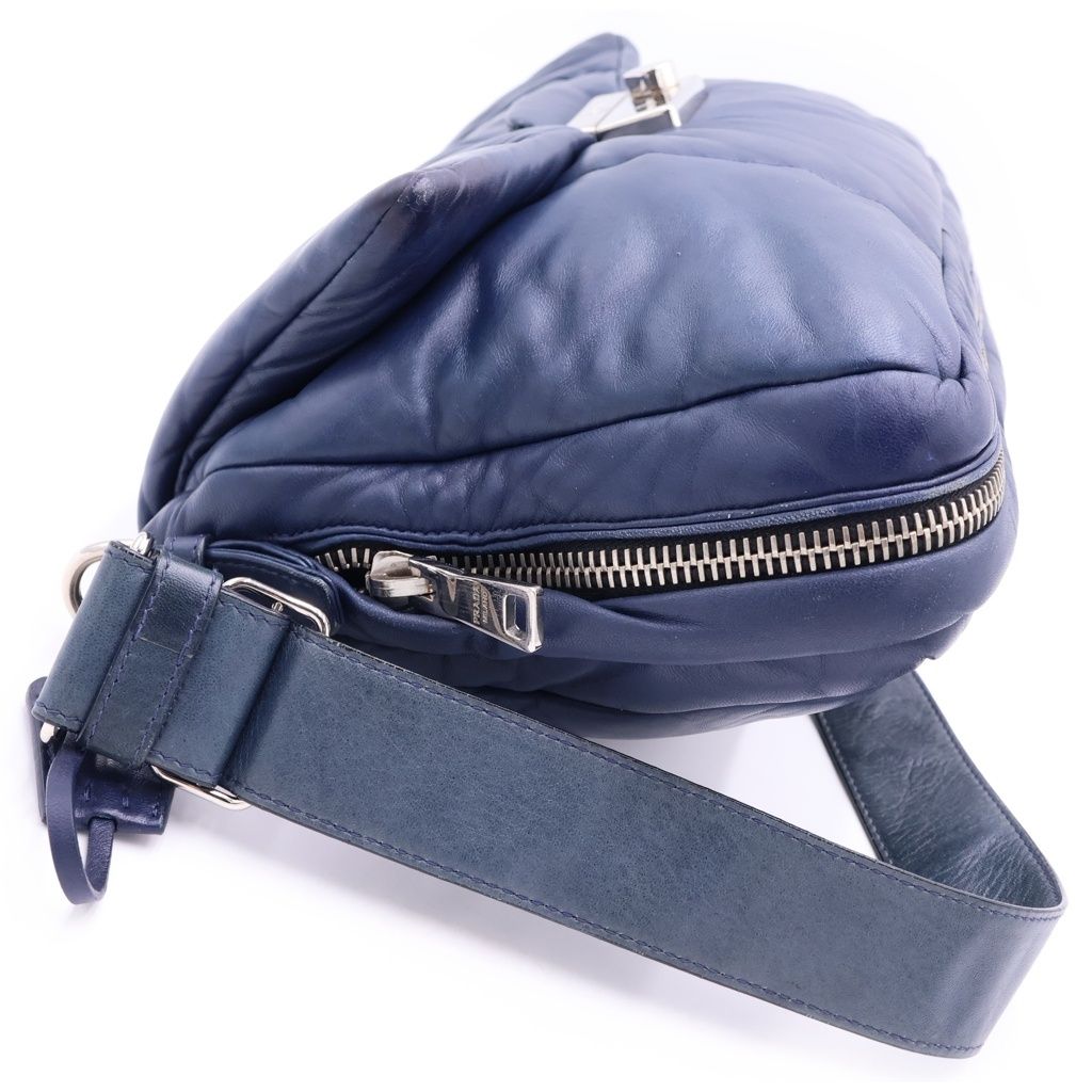 Prada Nappa Bomber Shoulder Bag Blue Nylon Leather — view 3