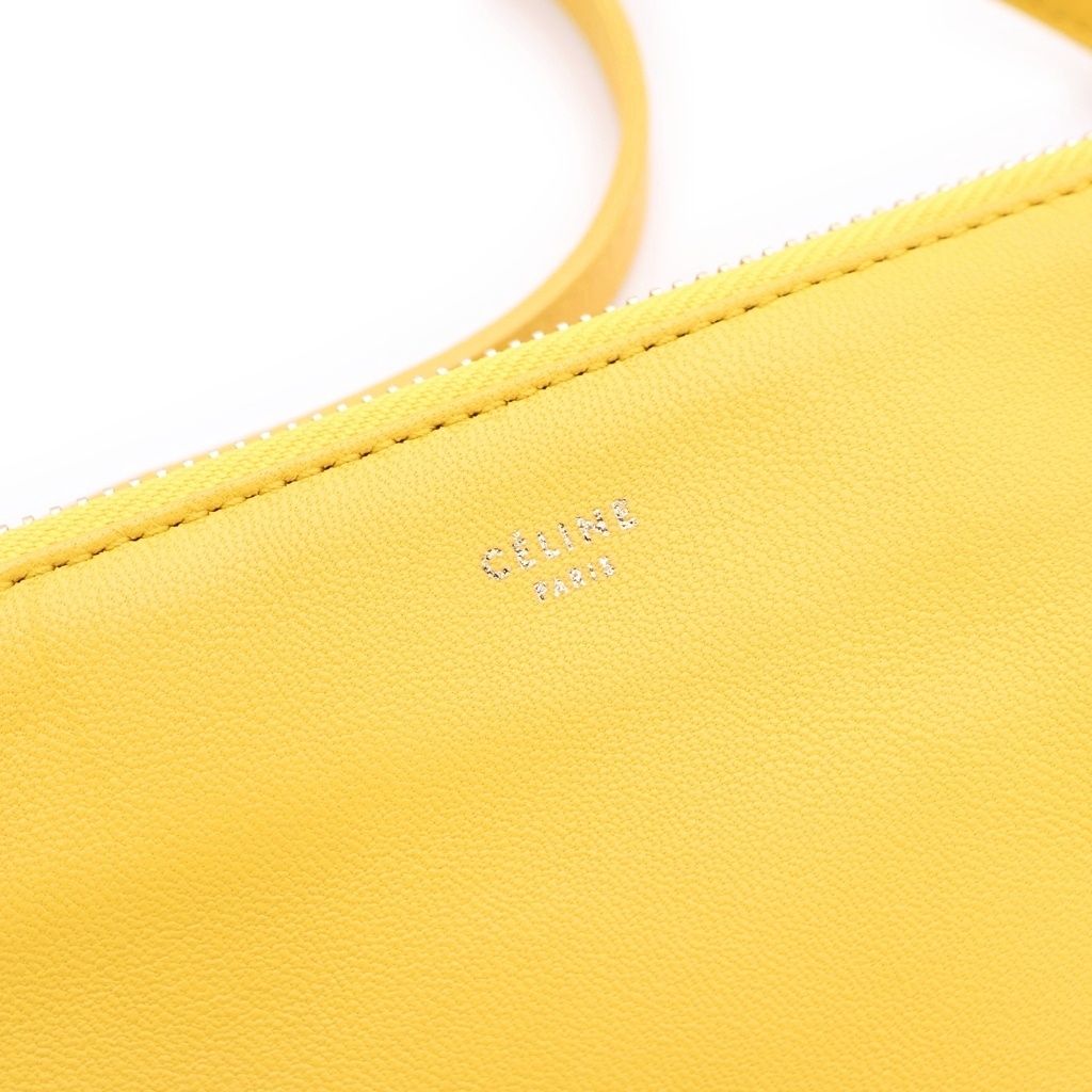 Celine Trio Small Leather Shoulder Bag Pouch Pochette Yellow — view 6