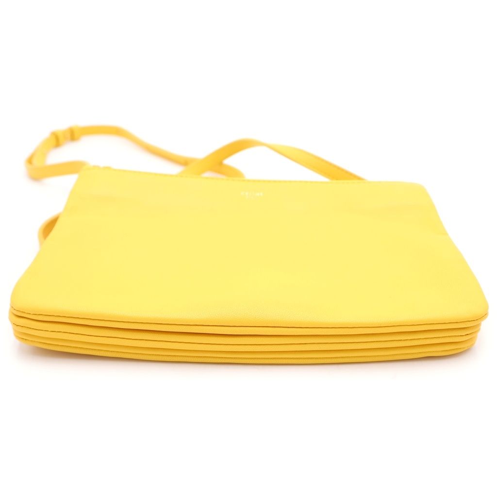 Celine Trio Small Leather Shoulder Bag Pouch Pochette Yellow — view 4