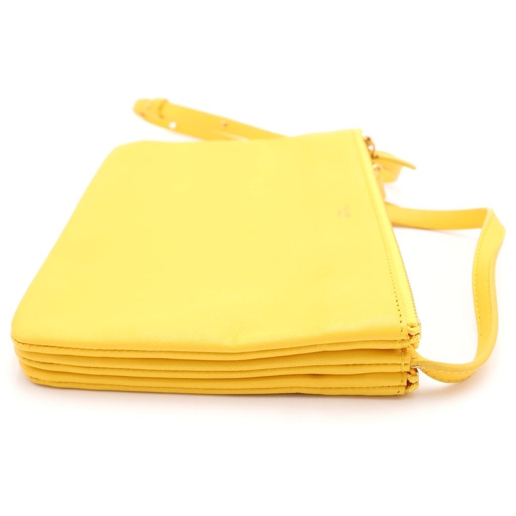 Celine Trio Small Leather Shoulder Bag Pouch Pochette Yellow — view 3