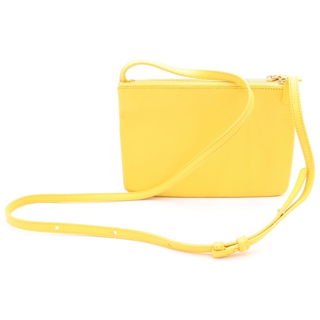 Celine Trio Small Leather Shoulder Bag Pouch Pochette Yellow — view 2