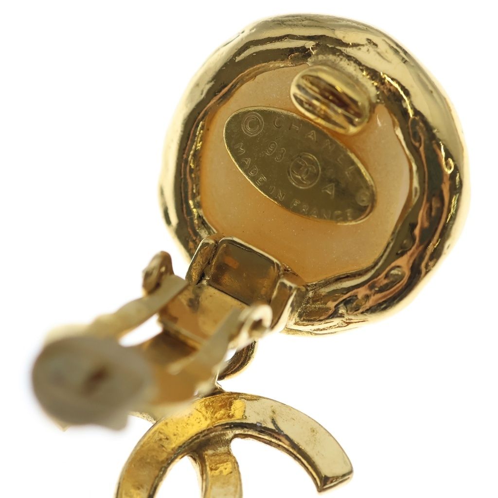 Chanel CC Logo Faux Pearl Earrings Gold — view 5