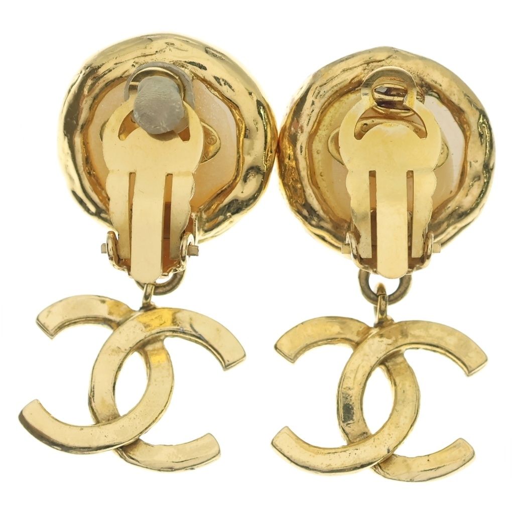 Chanel CC Logo Faux Pearl Earrings Gold — view 2