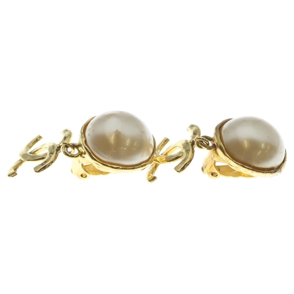 Chanel CC Logo Faux Pearl Earrings Gold — view 3