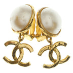 Chanel CC Logo Faux Pearl Earrings Gold