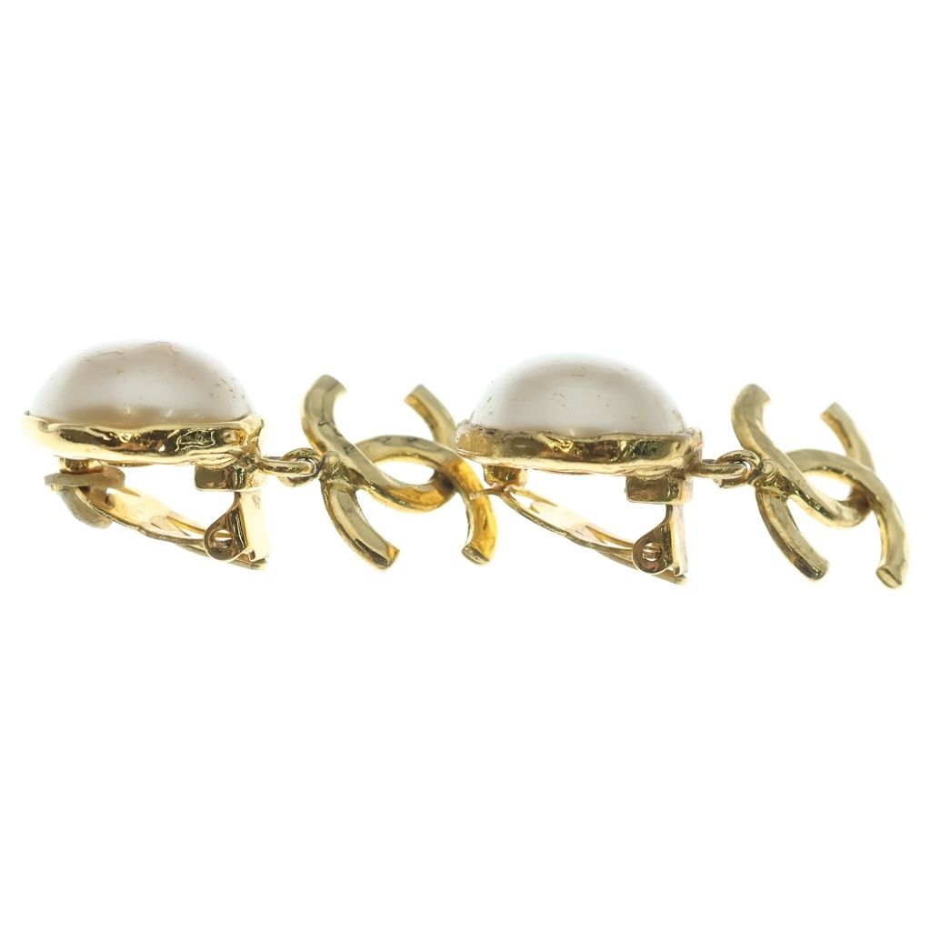 Chanel CC Logo Faux Pearl Earrings Gold — view 4