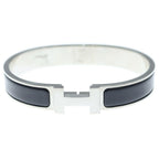 Hermes Click Logo Enamel Bangle Bracelet Black Silver — view 5