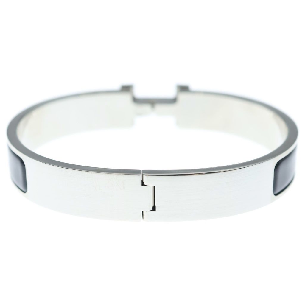 Hermes Click Logo Enamel Bangle Bracelet Black Silver — view 2