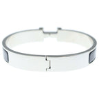 Hermes Click Logo Enamel Bangle Bracelet Black Silver — view 2