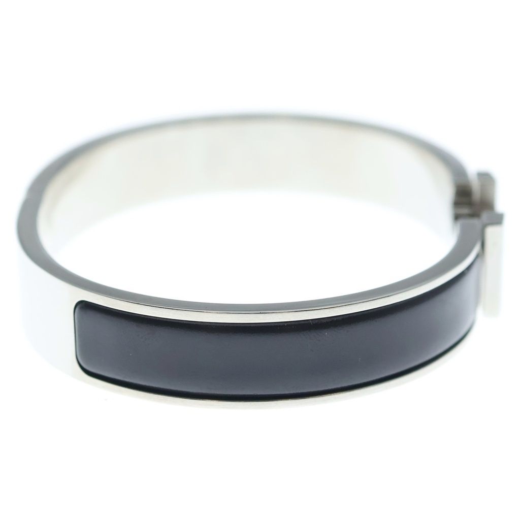 Hermes Click Logo Enamel Bangle Bracelet Black Silver — view 3