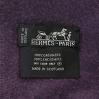 Hermes Logo Embroidery Cashmere Fringe Scarf Purple — view 5
