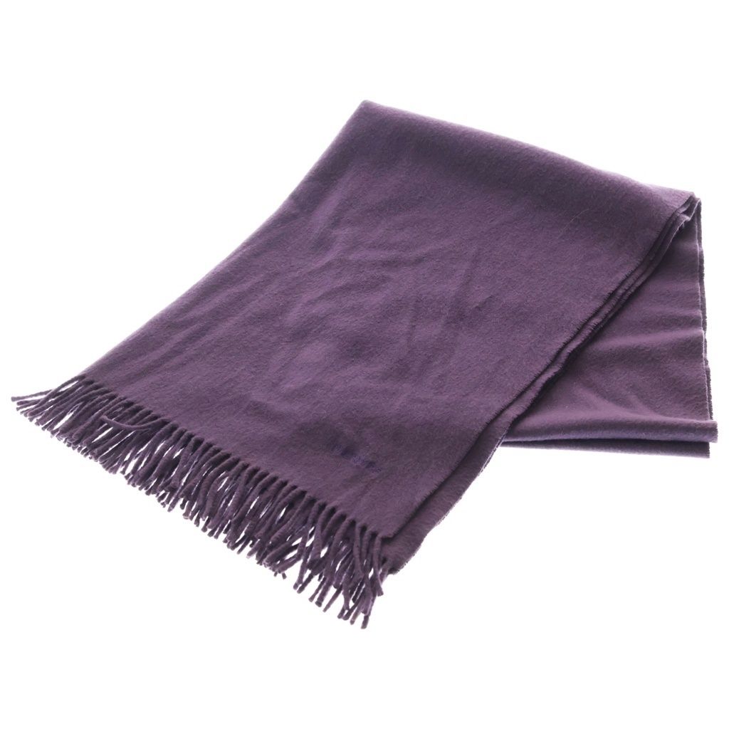 Hermes Logo Embroidery Cashmere Fringe Scarf Purple