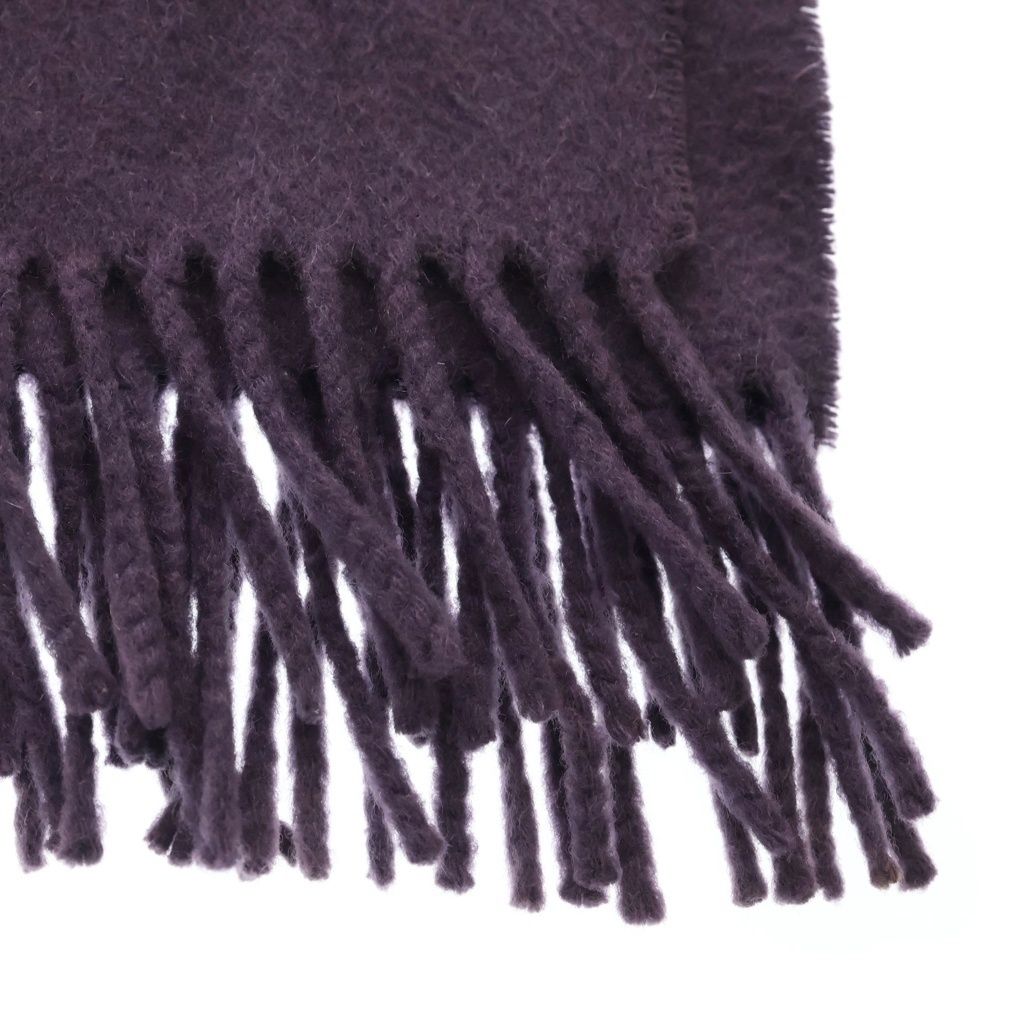 Hermes Logo Embroidery Cashmere Fringe Scarf Purple — view 4
