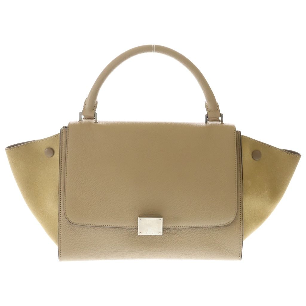 Celine Trapeze 2-Way Shoulder Bag Beige Leather Suede Silver