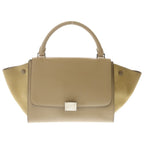 Celine Trapeze 2-Way Shoulder Bag Beige Leather Suede Silver