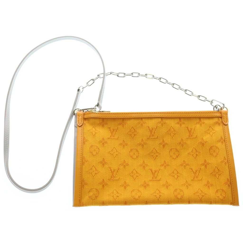 Louis Vuitton Monogram Flat Messenger Shoulder Bag Gray Leather Silver — view 2