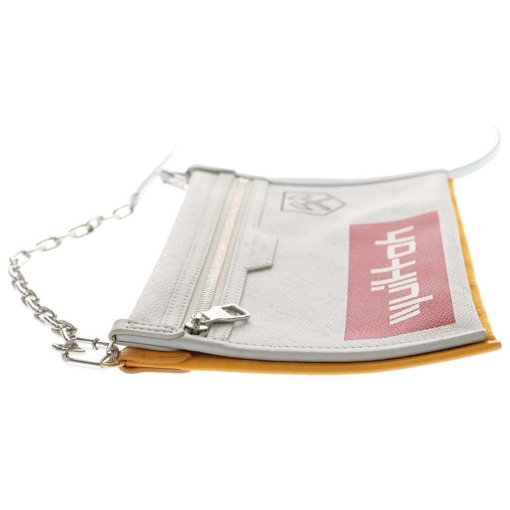 Louis Vuitton Monogram Flat Messenger Shoulder Bag Gray Leather Silver — view 3