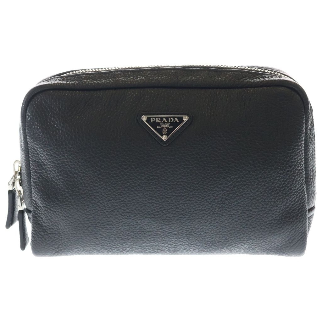 Prada Vitello Daino Shoulder Bag Leather Trick Charm Black